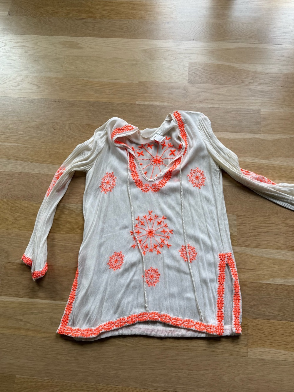 Women’s White Swim Coverup with Neon Coral Embroidery